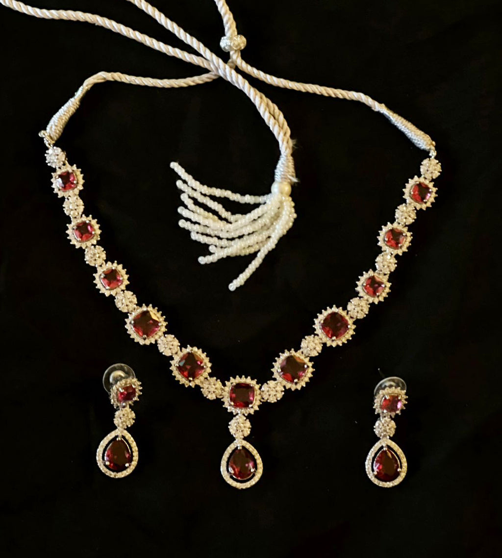Ruby Red Necklace & Earring Set