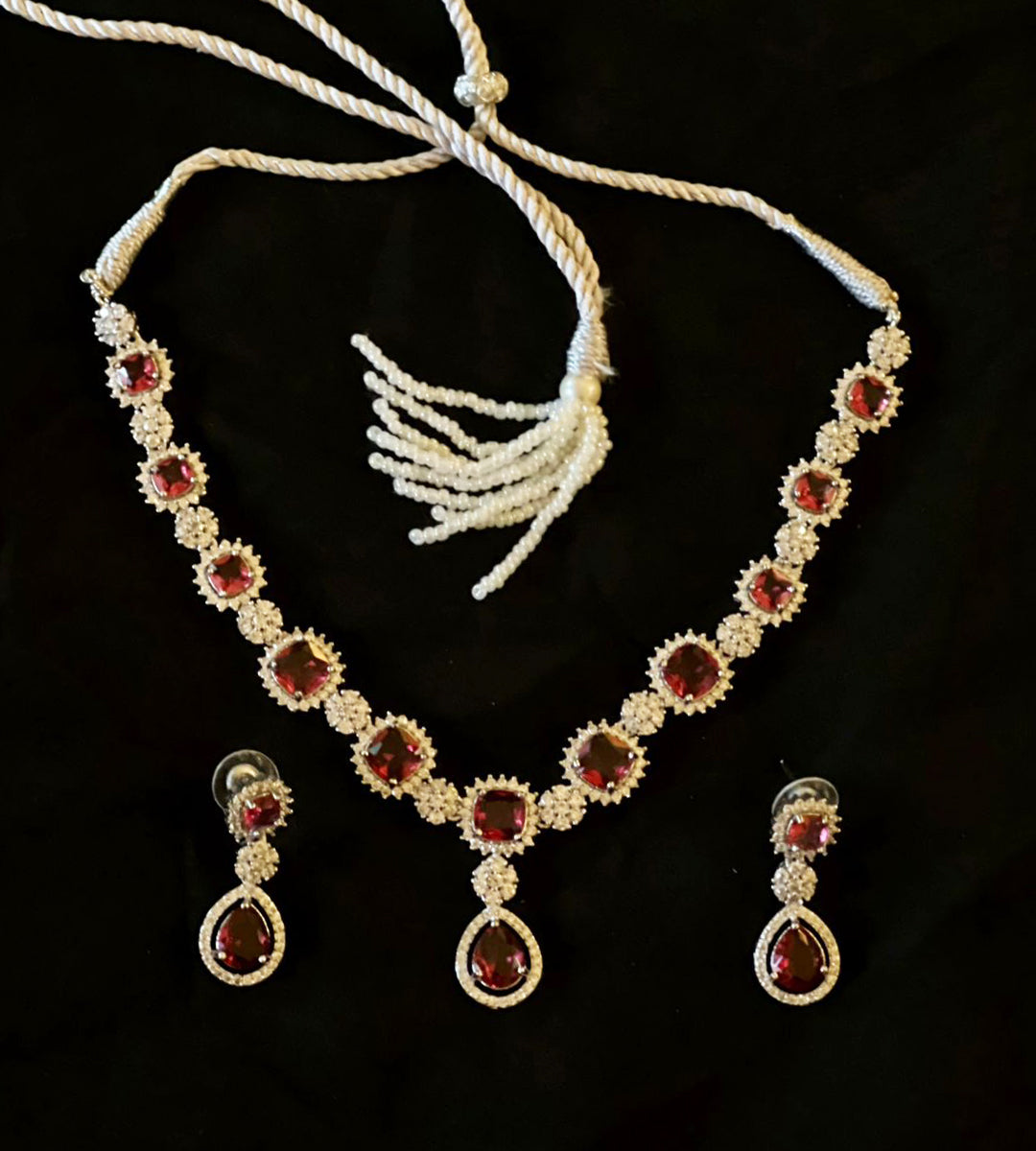 Ruby Red Necklace & Earring Set