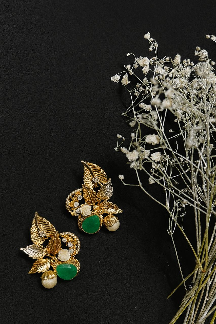 Leaf-inspired with floral and crystal Earrings